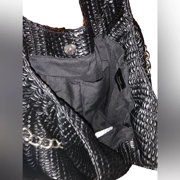 KENNETH COLE REACTION Black & Silver Chain Magnetic Closure Handbag Purse - Picture 6 of 14